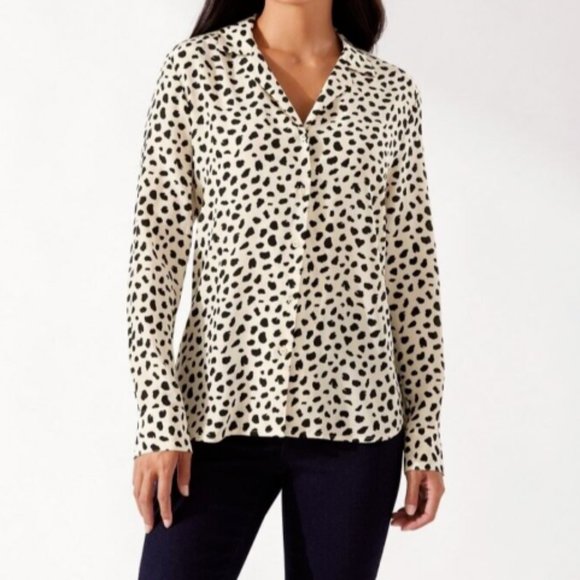 Tommy Bahama Tops - Tommy Bahama Darling Dots Long-Sleeve Silk Shirt Ivory Black Size XXS/TTP
